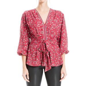 New Max Studio | Tie Front 3/4 Sleeve Blouse